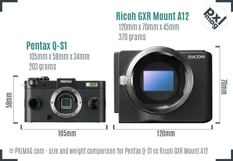 Pentax Q-S1 vs Ricoh GXR Mount A12 size comparison Pentax Q-S1 vs Ricoh GXR Mount A12 size comparison