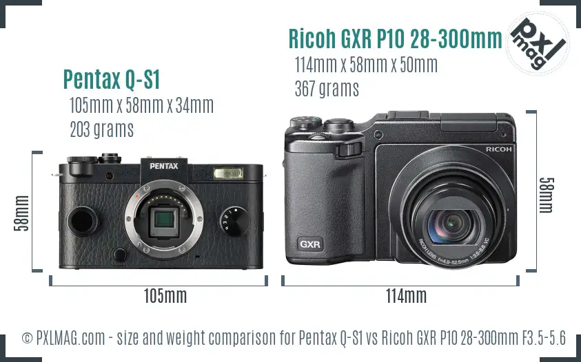 Pentax Q-S1 vs Ricoh GXR P10 28-300mm F3.5-5.6 VC size comparison