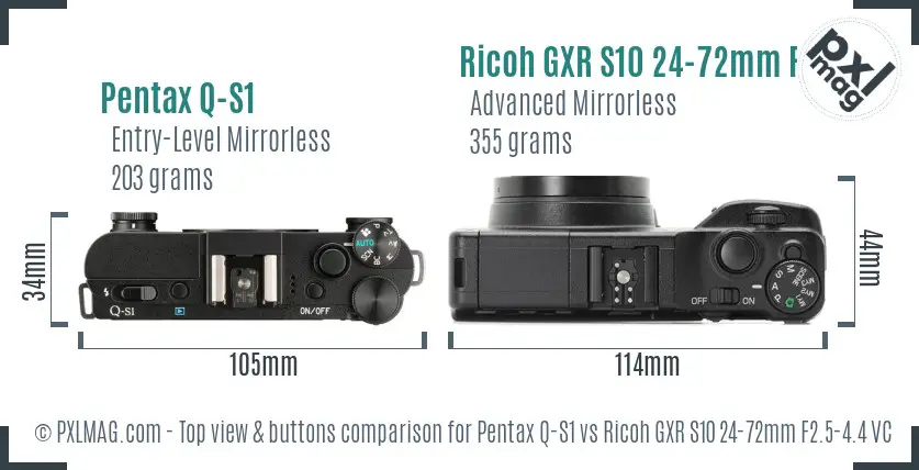Pentax Q-S1 vs Ricoh GXR S10 24-72mm F2.5-4.4 VC top view buttons comparison