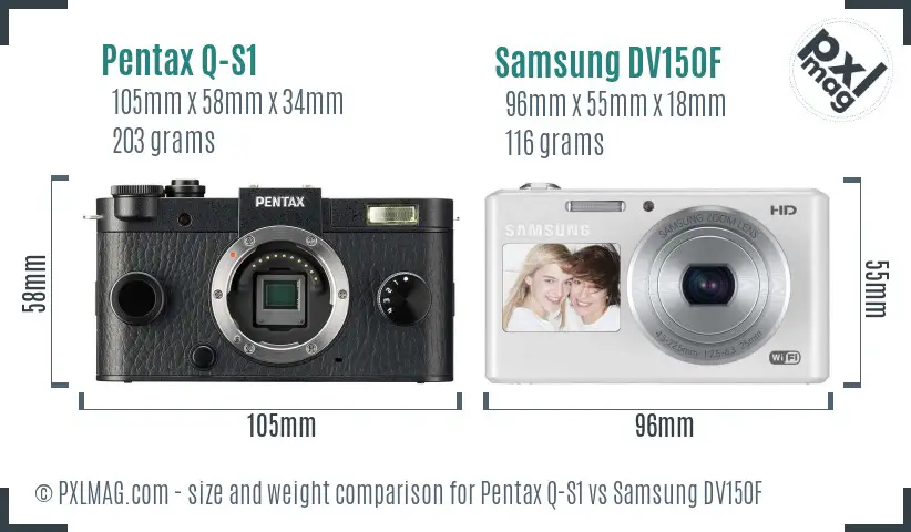 Pentax Q-S1 vs Samsung DV150F size comparison