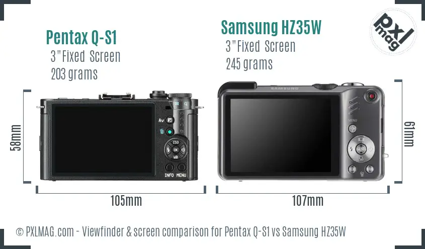 Pentax Q-S1 vs Samsung HZ35W Screen and Viewfinder comparison