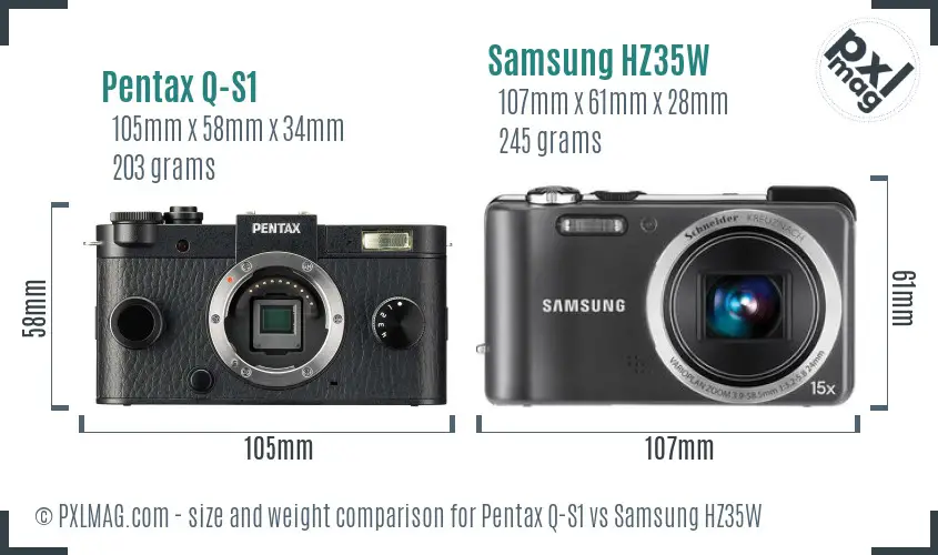 Pentax Q-S1 vs Samsung HZ35W size comparison
