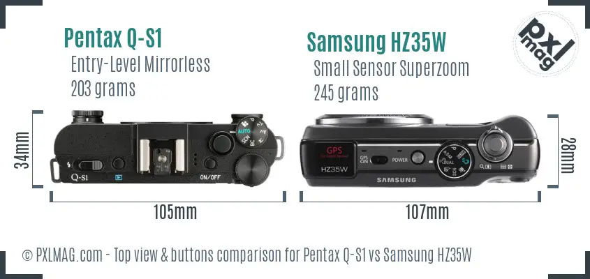 Pentax Q-S1 vs Samsung HZ35W top view buttons comparison