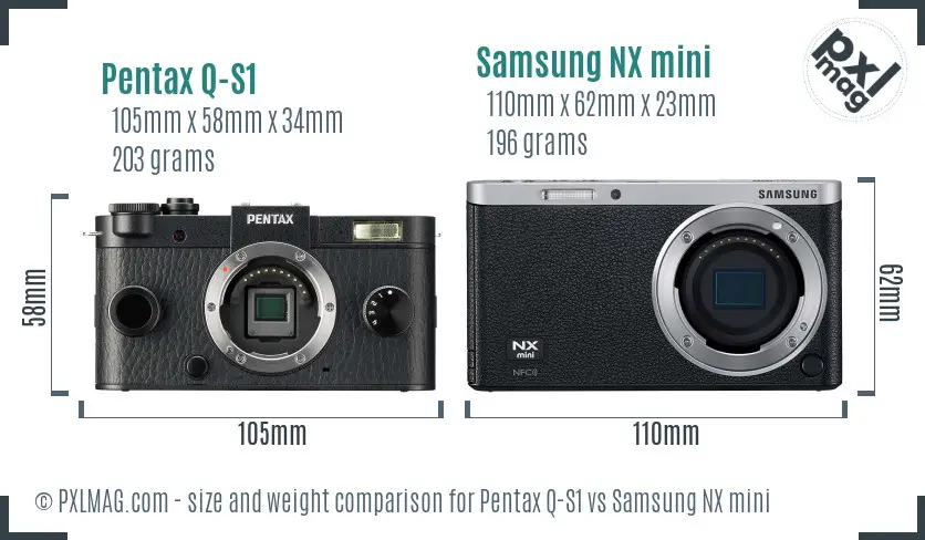 Pentax Q-S1 vs Samsung NX mini size comparison