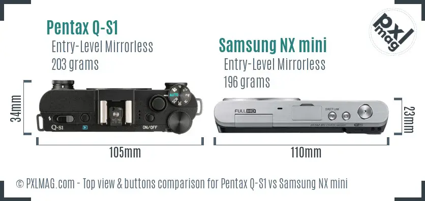 Pentax Q-S1 vs Samsung NX mini top view buttons comparison