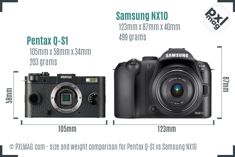 Pentax Q-S1 vs Samsung NX10 size comparison