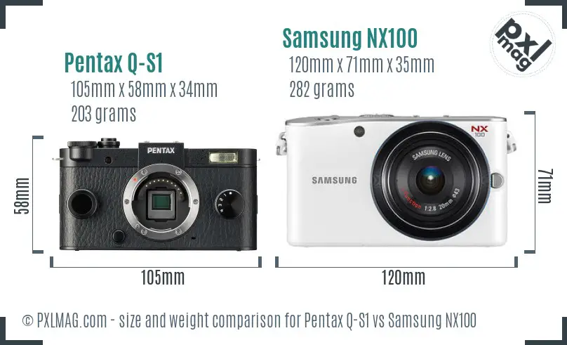 Pentax Q-S1 vs Samsung NX100 size comparison