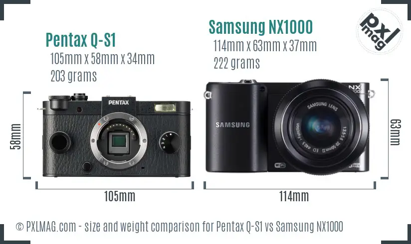 Pentax Q-S1 vs Samsung NX1000 size comparison