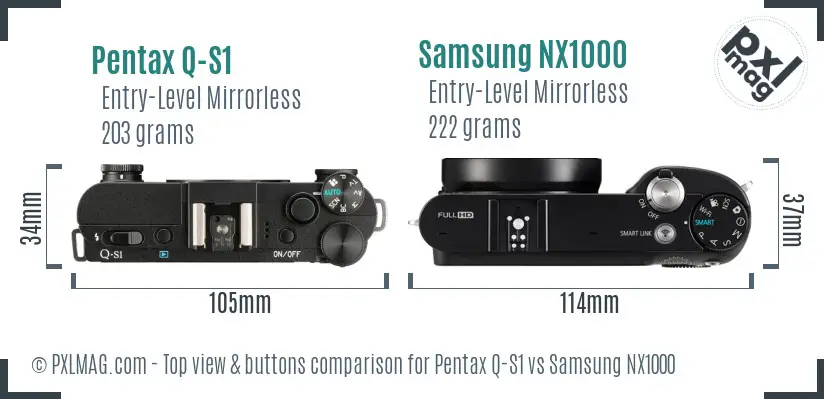 Pentax Q-S1 vs Samsung NX1000 top view buttons comparison