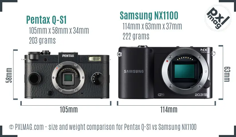 Pentax Q-S1 vs Samsung NX1100 size comparison