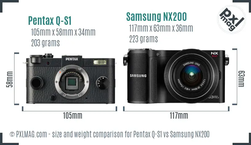Pentax Q-S1 vs Samsung NX200 size comparison