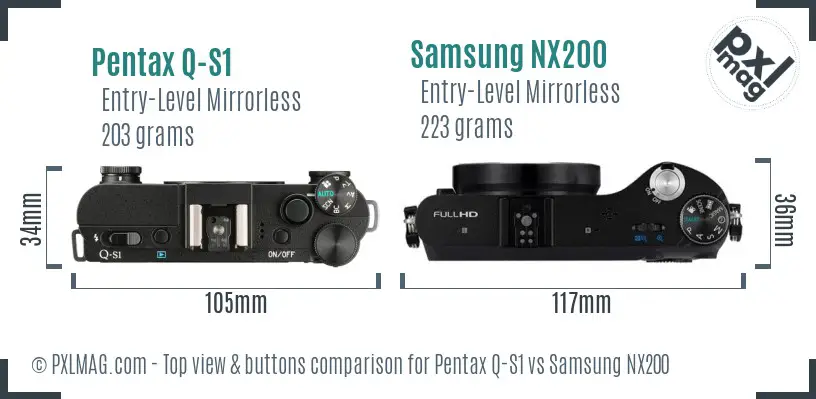 Pentax Q-S1 vs Samsung NX200 top view buttons comparison