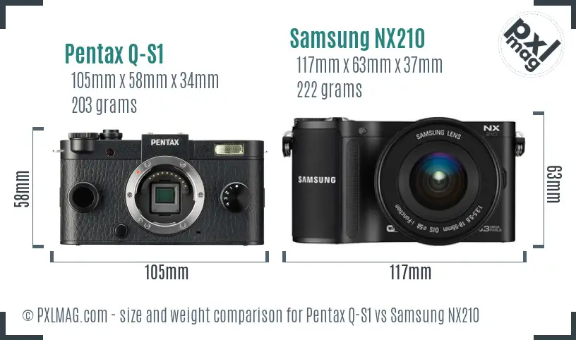 Pentax Q-S1 vs Samsung NX210 size comparison