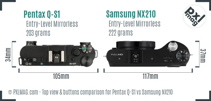 Pentax Q-S1 vs Samsung NX210 top view buttons comparison