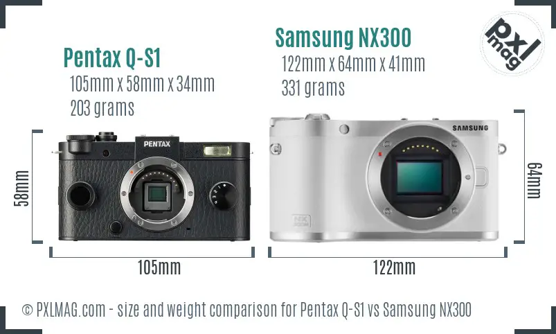 Pentax Q-S1 vs Samsung NX300 size comparison Pentax Q-S1 vs Samsung NX300 size comparison