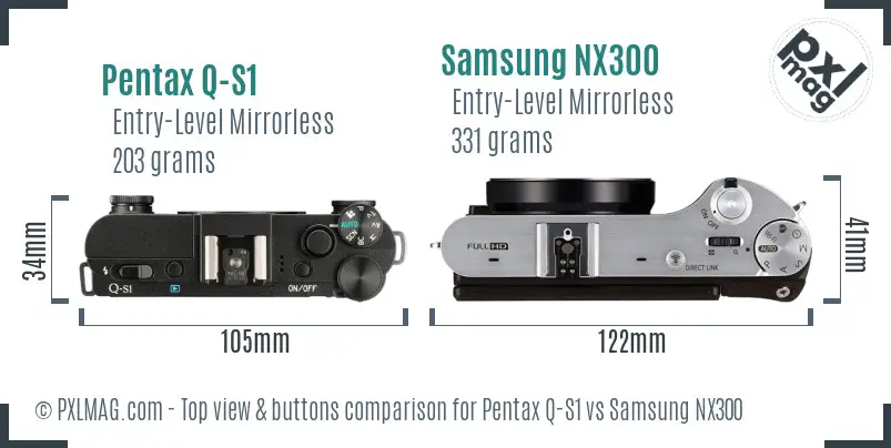 Pentax Q-S1 vs Samsung NX300 top view buttons comparison Pentax Q-S1 vs Samsung NX300 top view buttons comparison