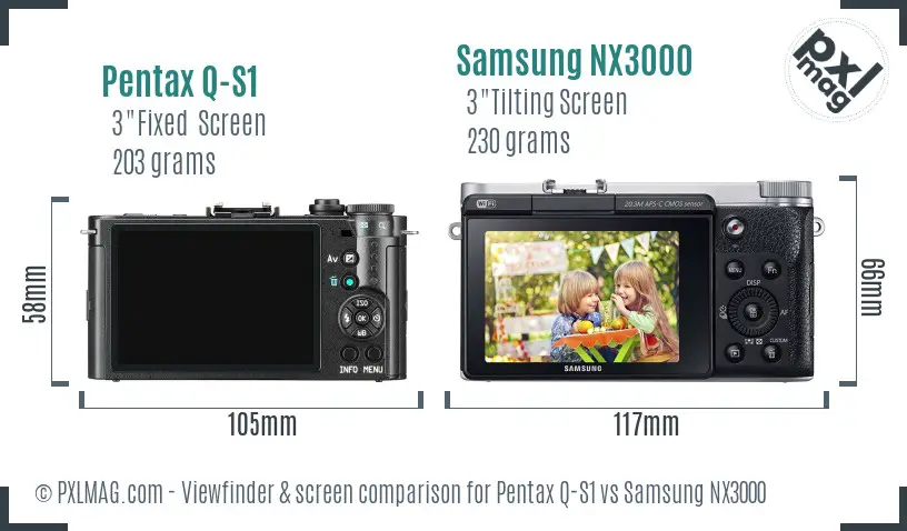 Pentax Q-S1 vs Samsung NX3000 Screen and Viewfinder comparison