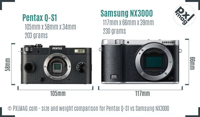 Pentax Q-S1 vs Samsung NX3000 size comparison