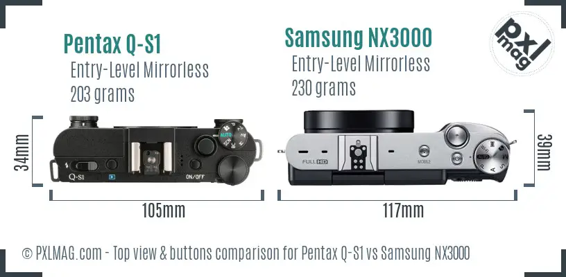 Pentax Q-S1 vs Samsung NX3000 top view buttons comparison
