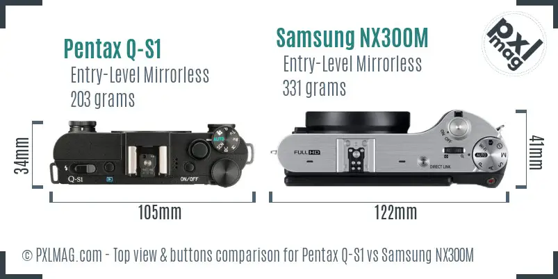 Pentax Q-S1 vs Samsung NX300M top view buttons comparison