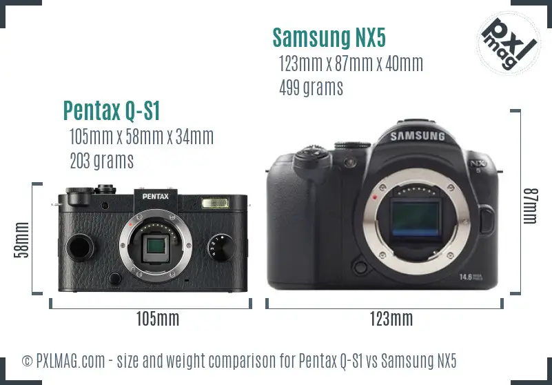 Pentax Q-S1 vs Samsung NX5 size comparison