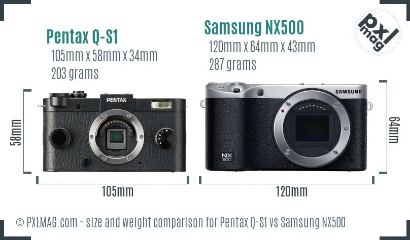 Pentax Q-S1 vs Samsung NX500 size comparison
