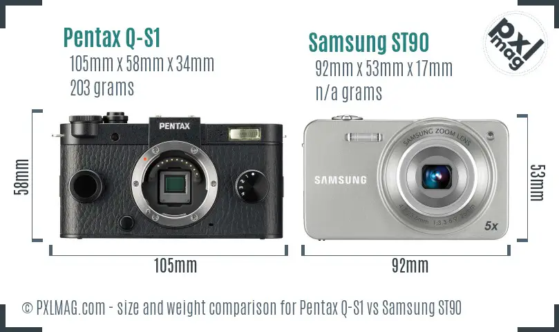 Pentax Q-S1 vs Samsung ST90 size comparison