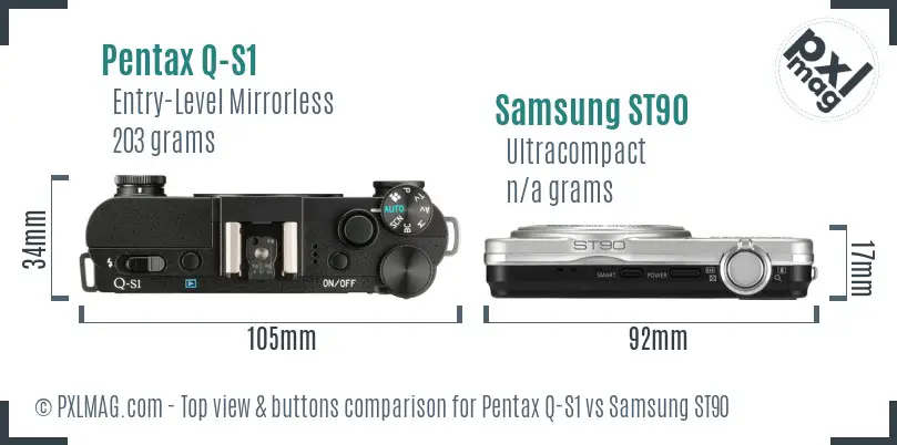 Pentax Q-S1 vs Samsung ST90 top view buttons comparison