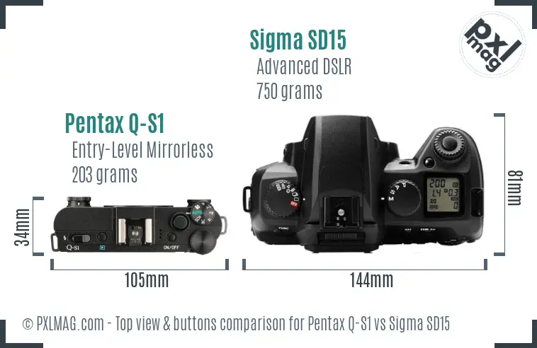 Pentax Q-S1 vs Sigma SD15 top view buttons comparison Pentax Q-S1 vs Sigma SD15 top view buttons comparison