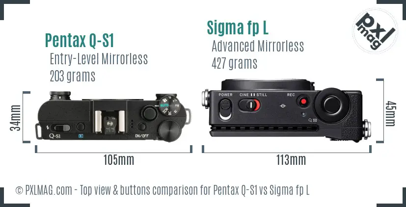 Pentax Q-S1 vs Sigma fp L top view buttons comparison