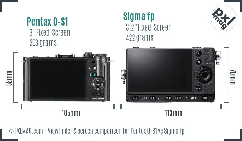 Pentax Q-S1 vs Sigma fp Screen and Viewfinder comparison