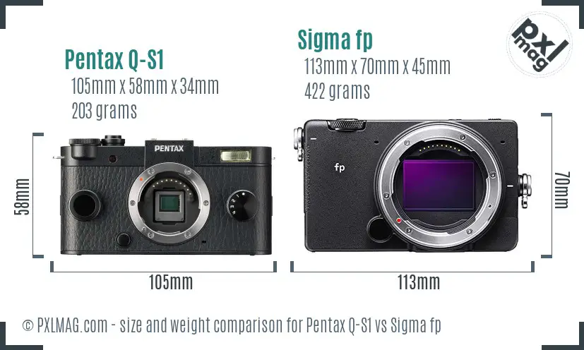 Pentax Q-S1 vs Sigma fp size comparison