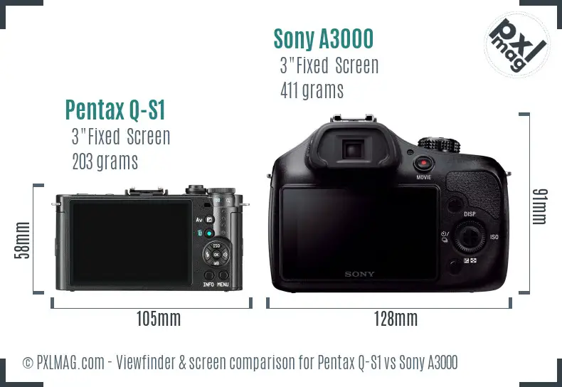Pentax Q-S1 vs Sony A3000 Screen and Viewfinder comparison