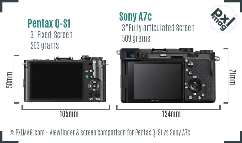 Pentax Q-S1 vs Sony A7c Screen and Viewfinder comparison