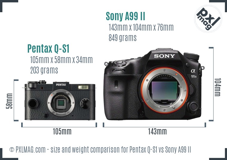 Pentax Q-S1 vs Sony A99 II size comparison