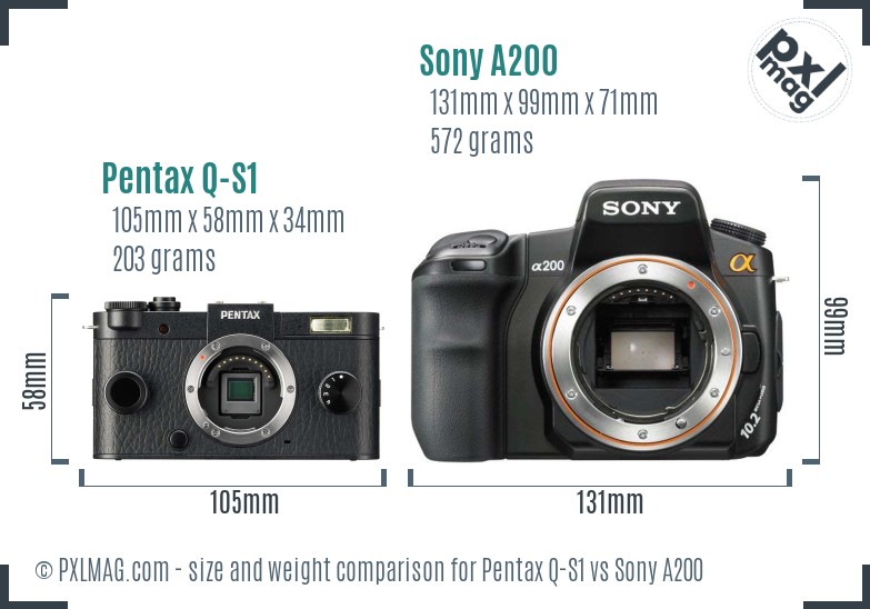 Pentax Q-S1 vs Sony A200 size comparison