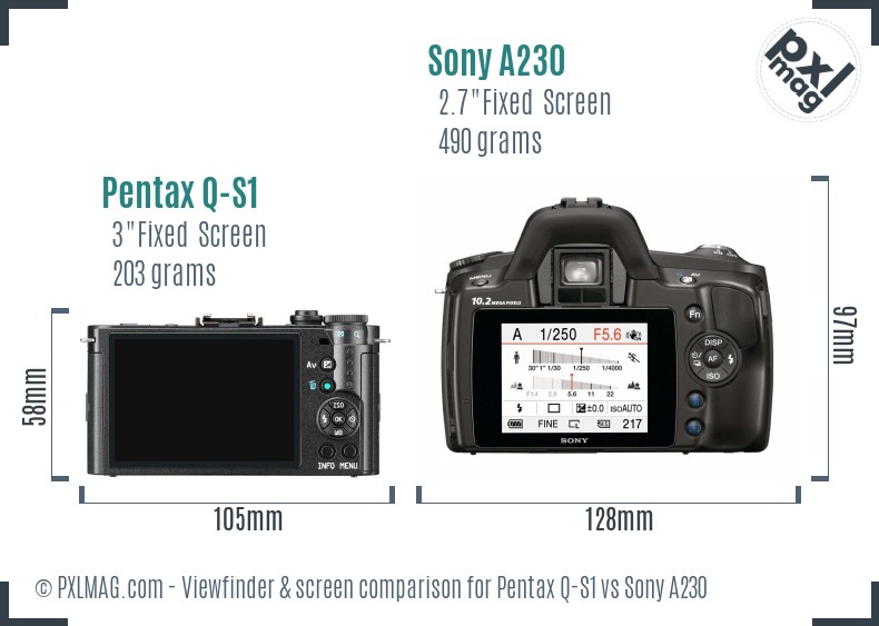 Pentax Q-S1 vs Sony A230 Screen and Viewfinder comparison