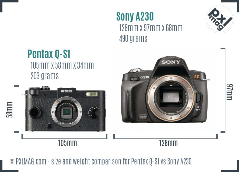 Pentax Q-S1 vs Sony A230 size comparison