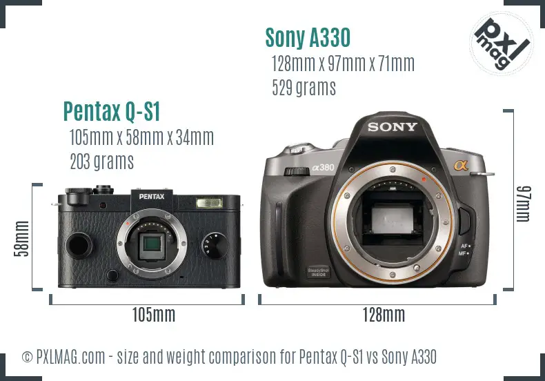 Pentax Q-S1 vs Sony A330 size comparison