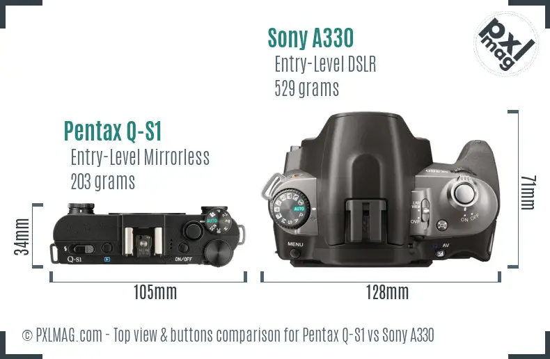 Pentax Q-S1 vs Sony A330 top view buttons comparison