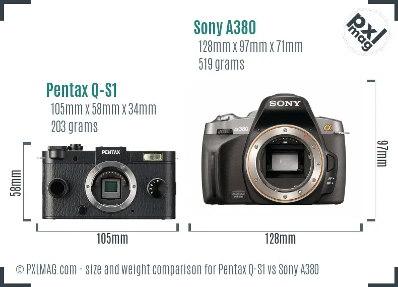 Pentax Q-S1 vs Sony A380 size comparison