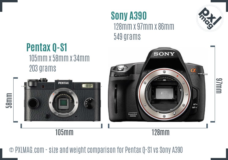 Pentax Q-S1 vs Sony A390 size comparison