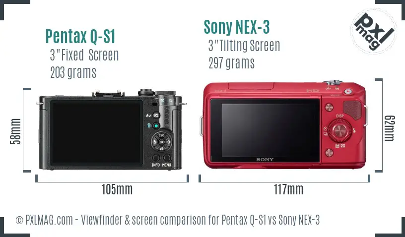 Pentax Q-S1 vs Sony NEX-3 Screen and Viewfinder comparison