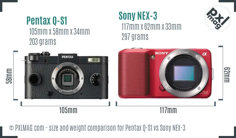 Pentax Q-S1 vs Sony NEX-3 size comparison