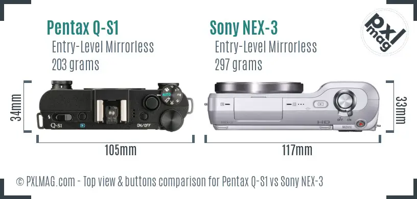 Pentax Q-S1 vs Sony NEX-3 top view buttons comparison