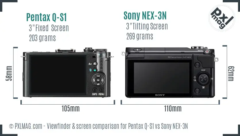 Pentax Q-S1 vs Sony NEX-3N Screen and Viewfinder comparison