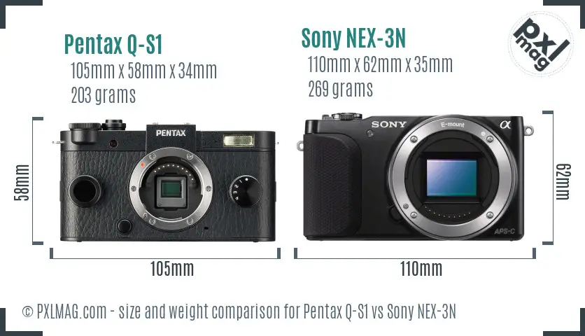 Pentax Q-S1 vs Sony NEX-3N size comparison