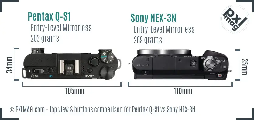 Pentax Q-S1 vs Sony NEX-3N top view buttons comparison