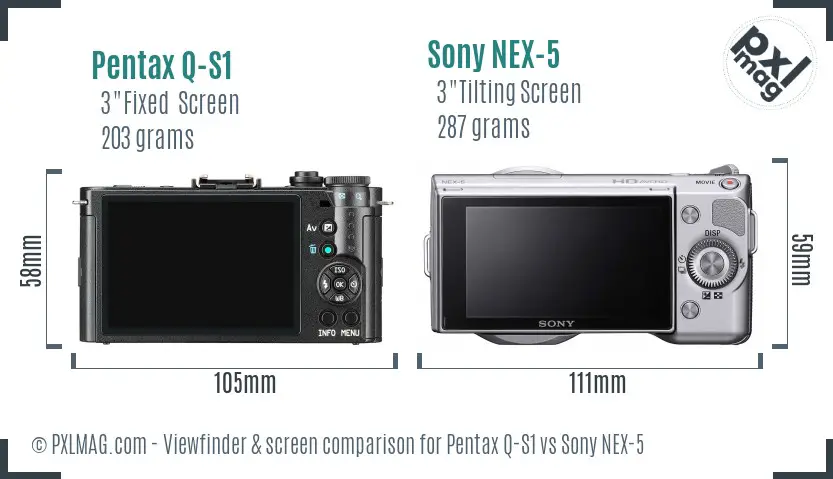Pentax Q-S1 vs Sony NEX-5 Screen and Viewfinder comparison