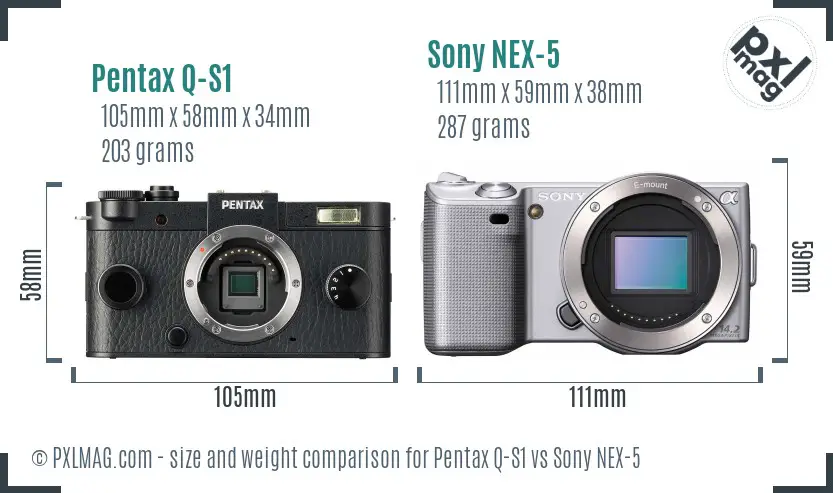 Pentax Q-S1 vs Sony NEX-5 size comparison